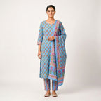 Pastel Blue Cotton Dupatta Set