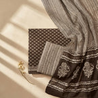 Coffee Brown Cotton Set With Dupatta