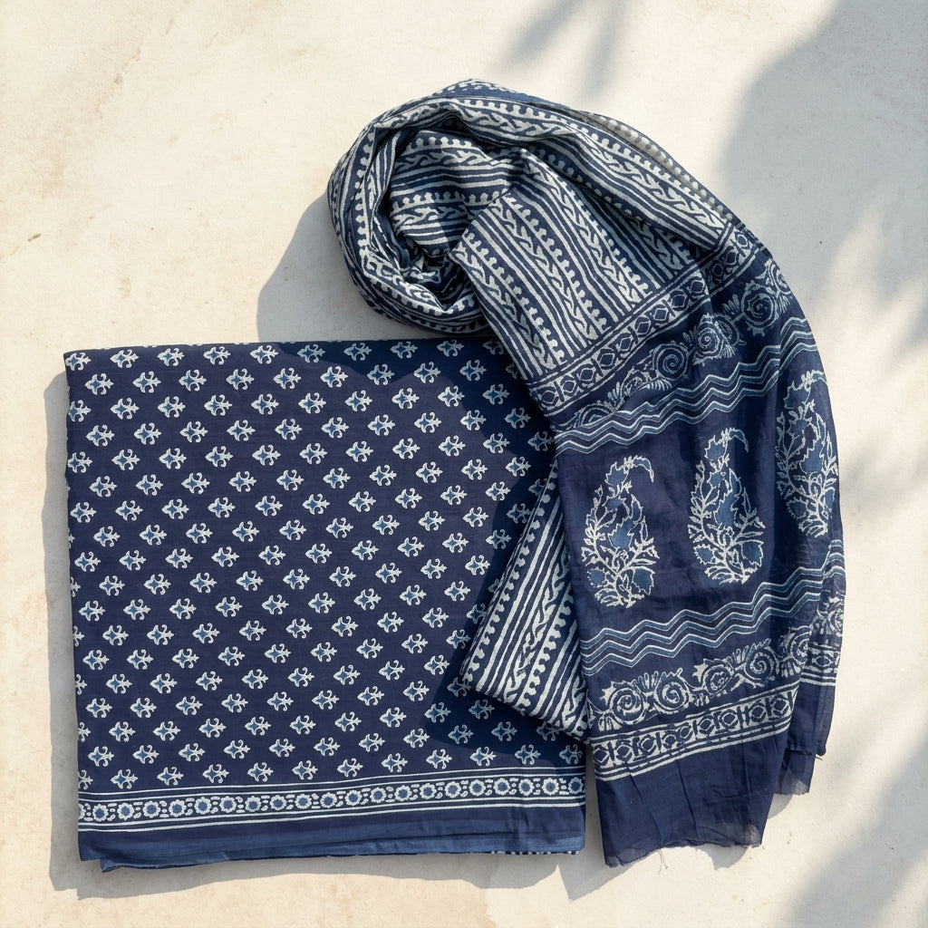 Indigo Blue Cotton Set with Dupatta