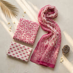 Pink and White Floral Cotton Set Material