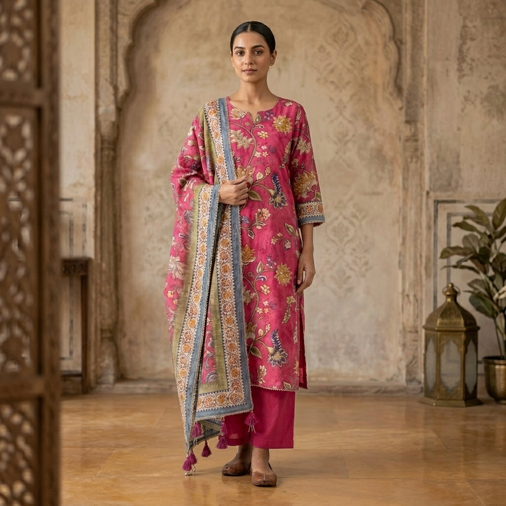 Pink Muslin Party Wear Suit Set
