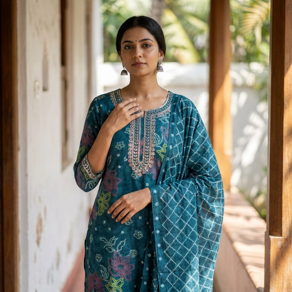 Deep Blue Muslin Party Wear