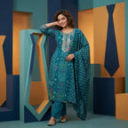 Deep Blue Muslin Party Wear