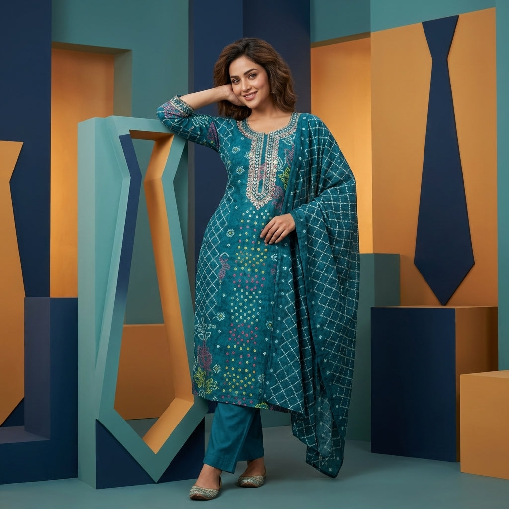 Deep Blue Muslin Party Wear
