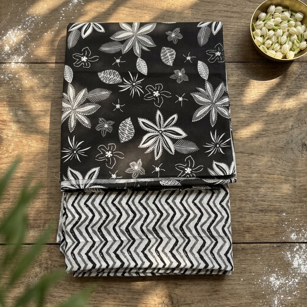 Black Floral Cord Set
