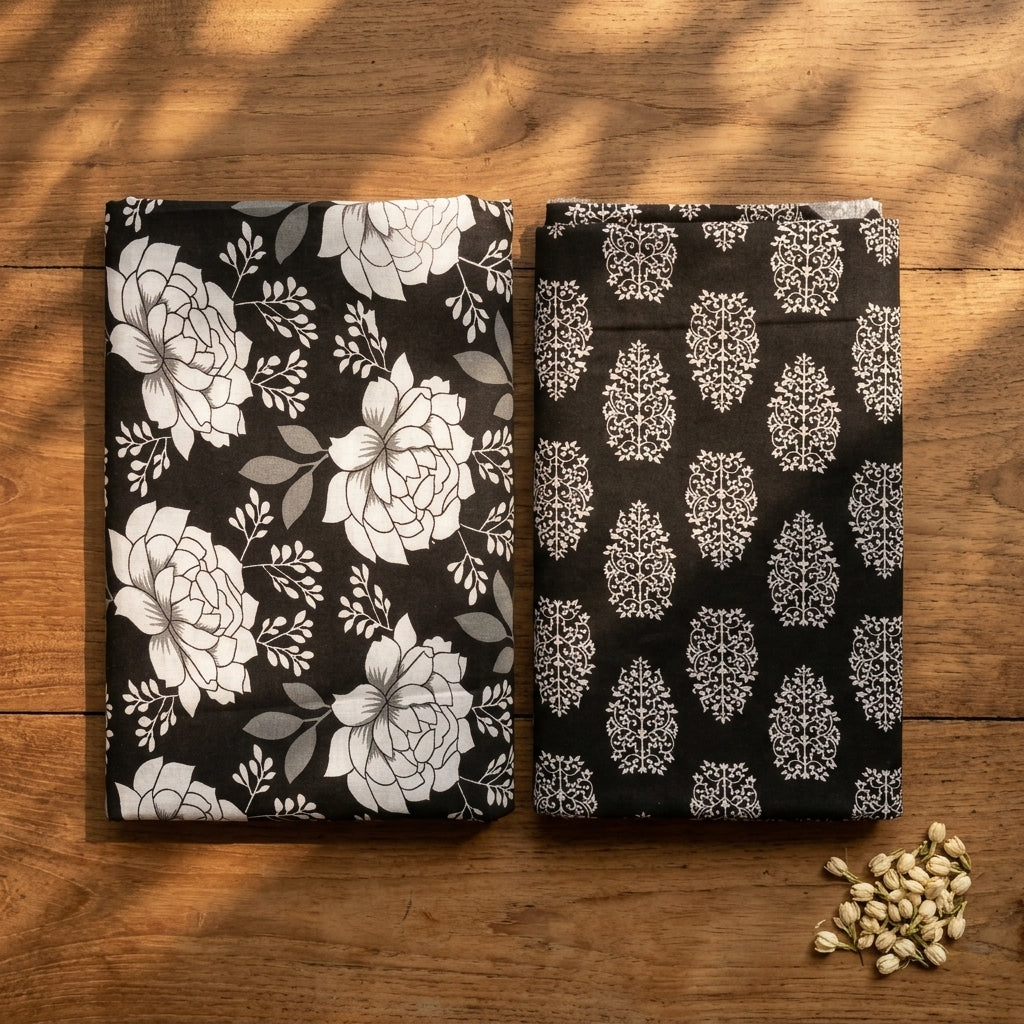 Black Cotton Set With Dupatta