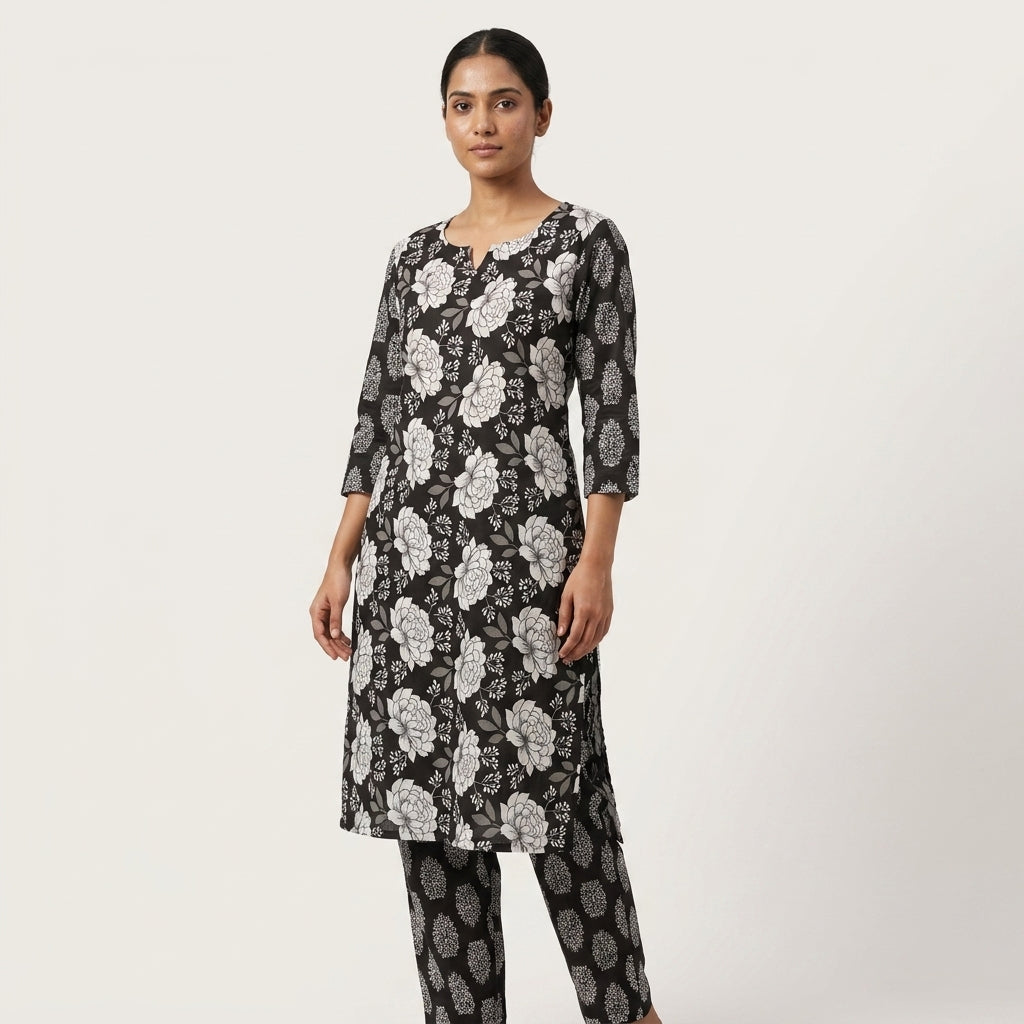 Black Cotton Set With Dupatta