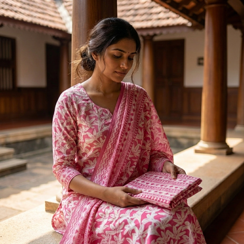 Pink Cotton Set With dupatta Unstiched