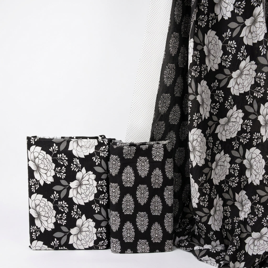 Black Cotton Set With Dupatta