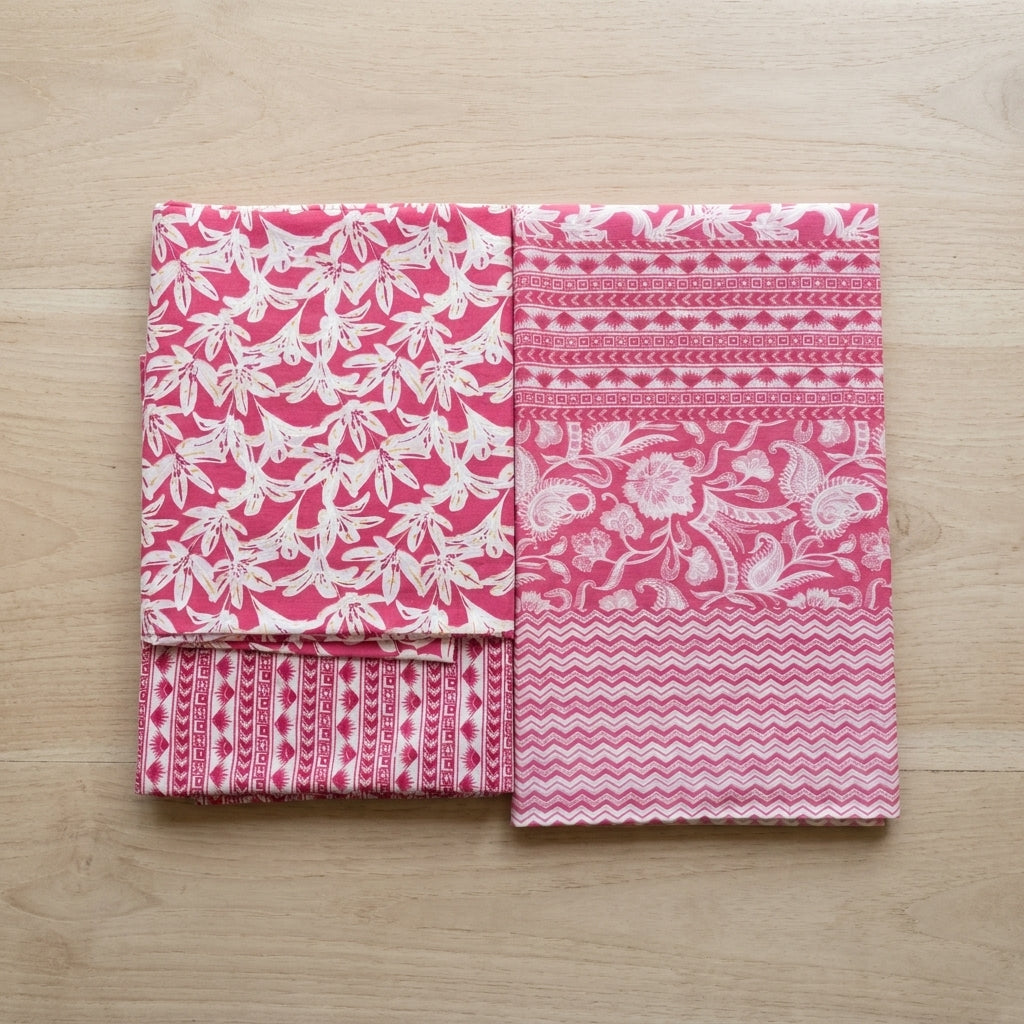 Pink Cotton Set With dupatta Unstiched