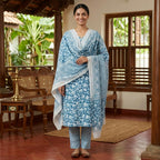 Blue Cotton Set With Dupatta