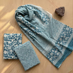 Blue Cotton Set With Dupatta