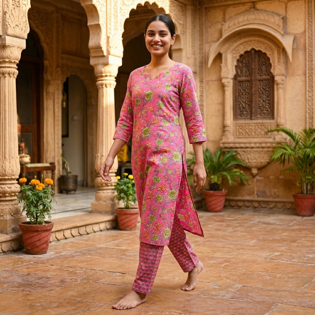 Pink Floral Cotton Cord Set