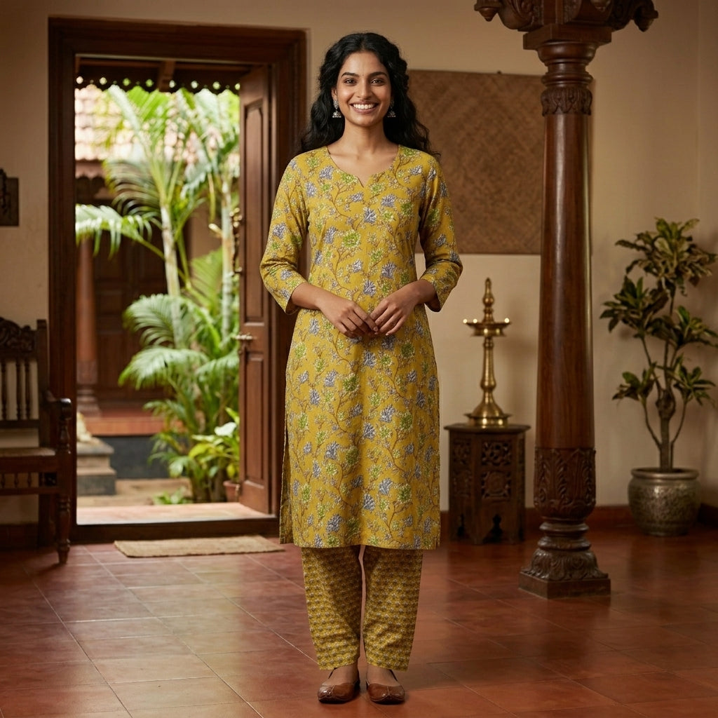 Yellow Floral Cord Set