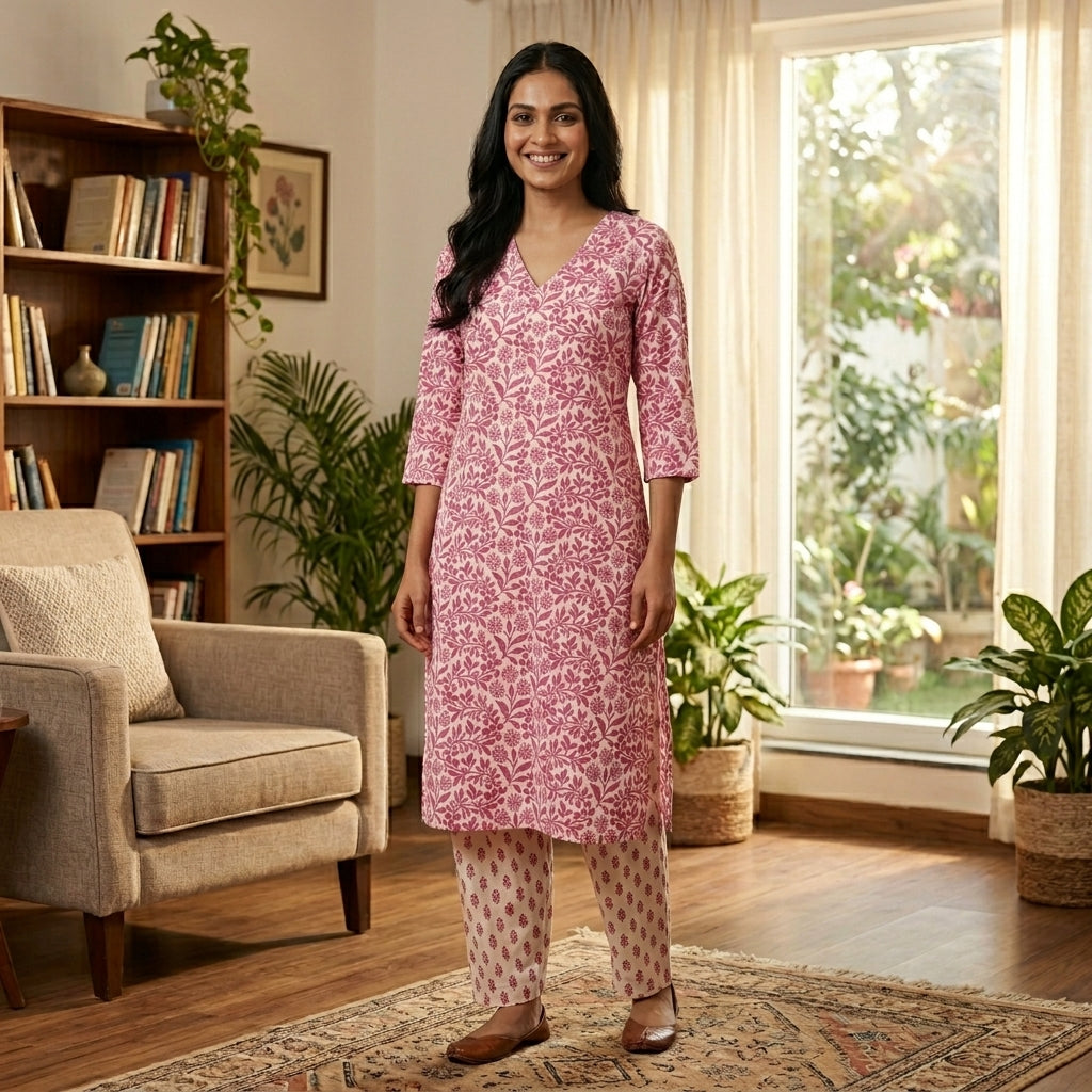 Pink and White Floral Cotton Cord Set