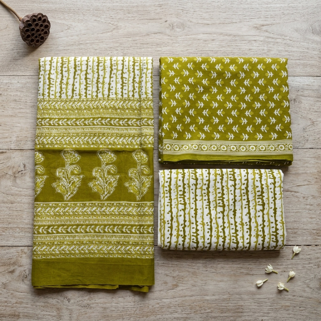 Green Cotton Block Print Set