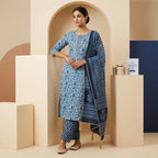 Indigo Blue Floral Cotton Set