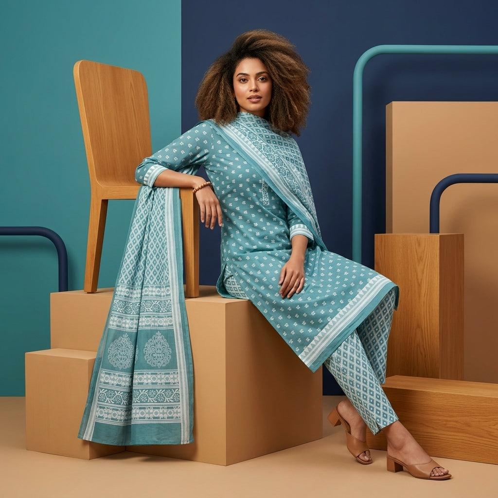 Ice Blue Cotton Set