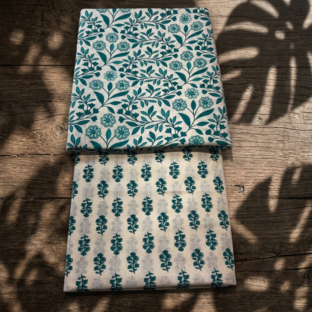 Green Floral Cotton Cord Set Material