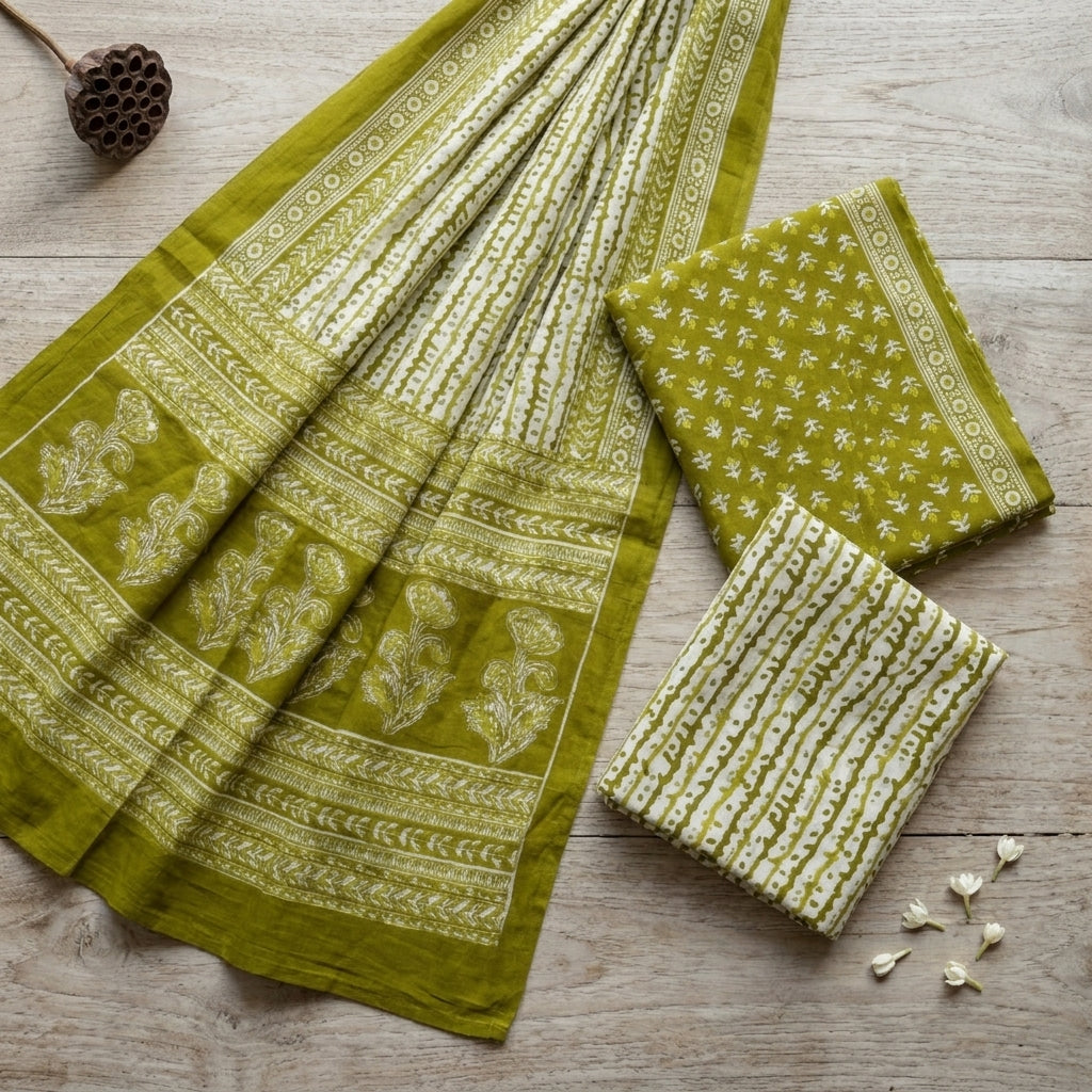 Green Cotton Block Print Set