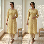 Yellow Floral Cotton Cord Set Material