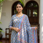 Pastel Blue Cotton Dupatta Set