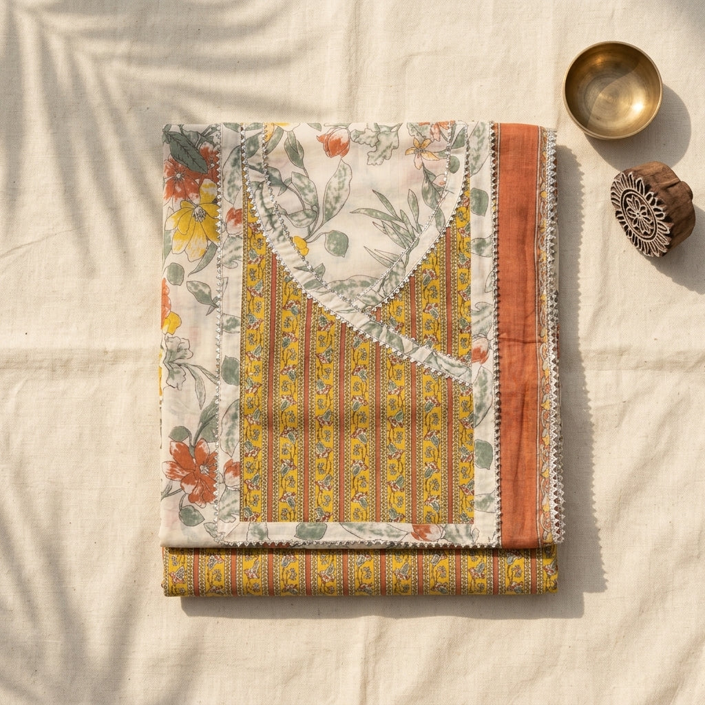 Floral Off-white Cotton Set