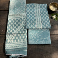 Ice Blue Cotton Set With Neck Work