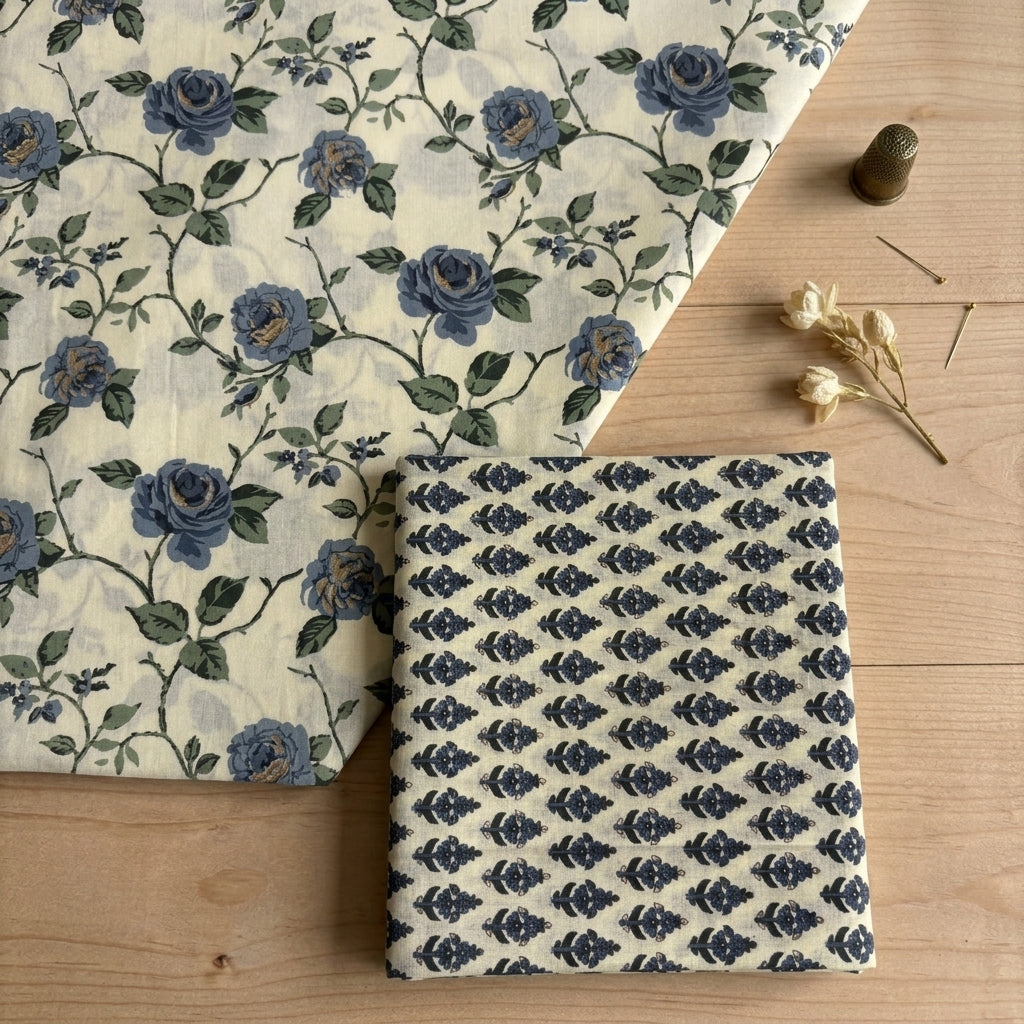 Bluish Ash Floral Cotton Cord Set