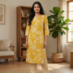 Mustard Yellow Cotton Cord Set Floral