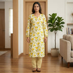 Yellow and Cream Floral Cotton Cord Set