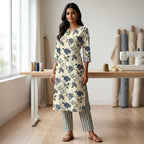 Bluish Ash Floral Cotton Cord Set
