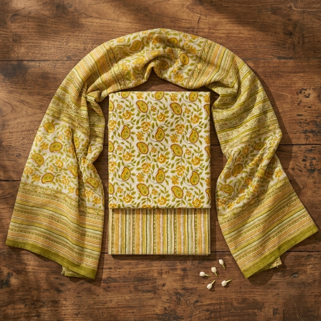 Lime Green Cotton Dupatta Set