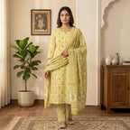 Lime Green Cotton Dupatta Set