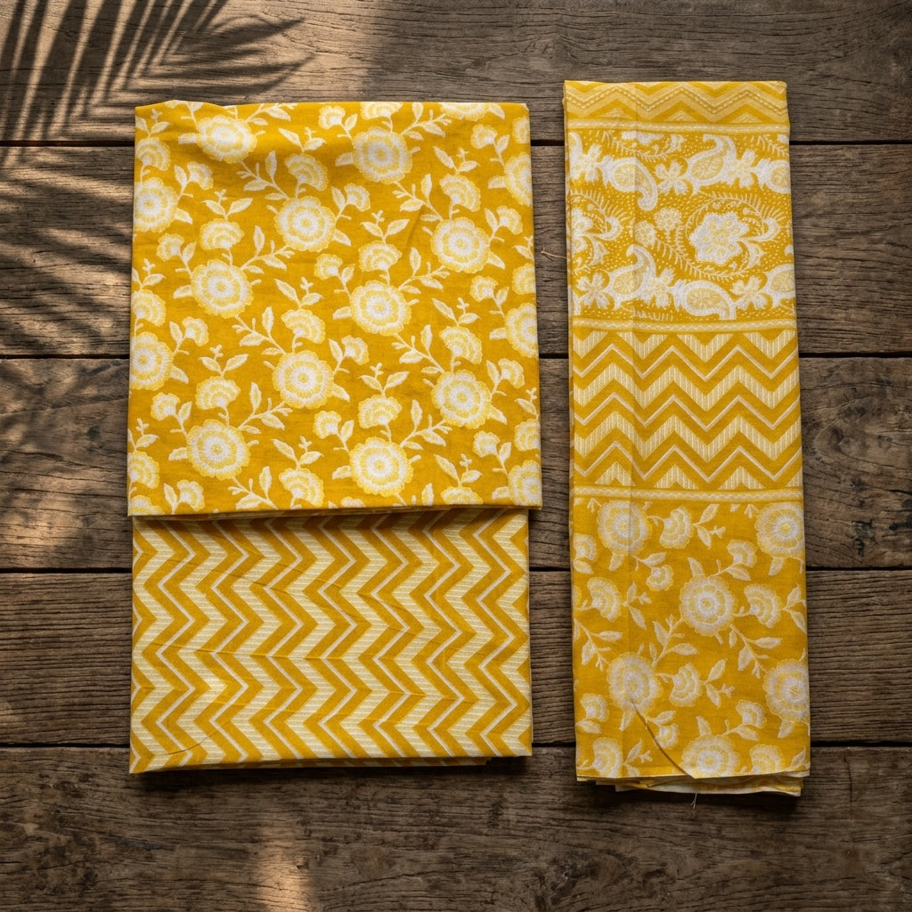 Yellow Floral Cotton Dupatta Set