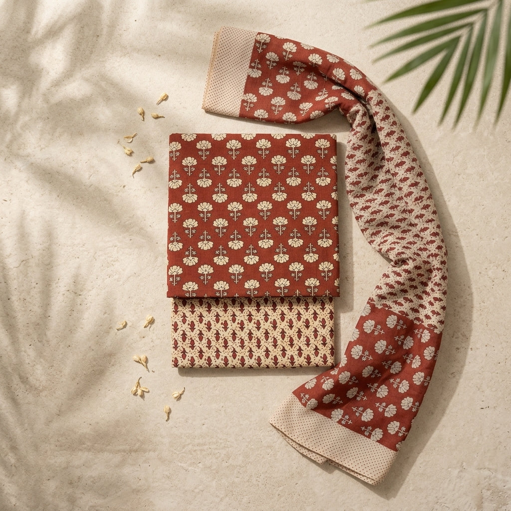 Brick Orange With Dupatta Cotton Set