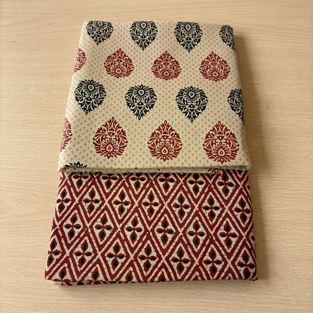 Beige And Maroon Cotton Cord Set