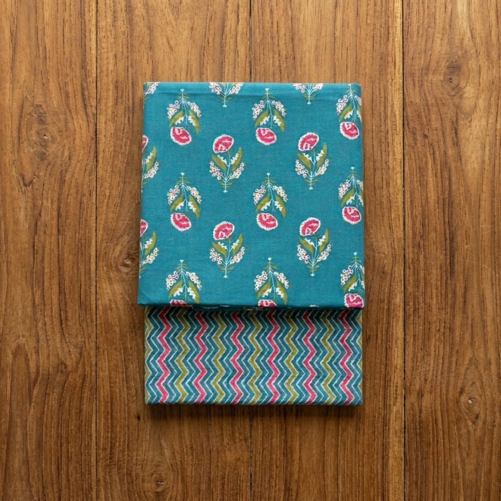 Blue Floral Cord Set Cotton