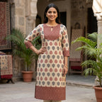 Beige And Maroon Cotton Cord Set