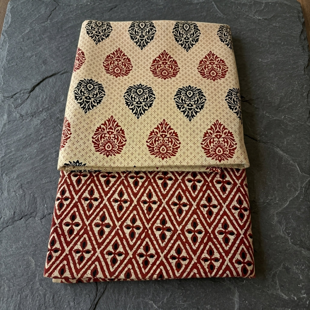 Beige And Maroon Cotton Cord Set