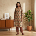 Beige And Maroon Cotton Cord Set
