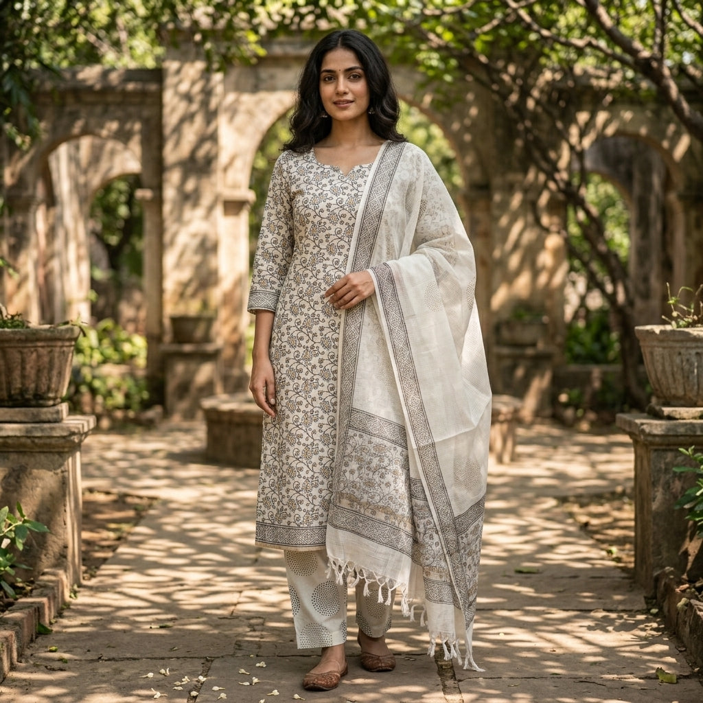 Kota Doria Dupatta Cotton Set