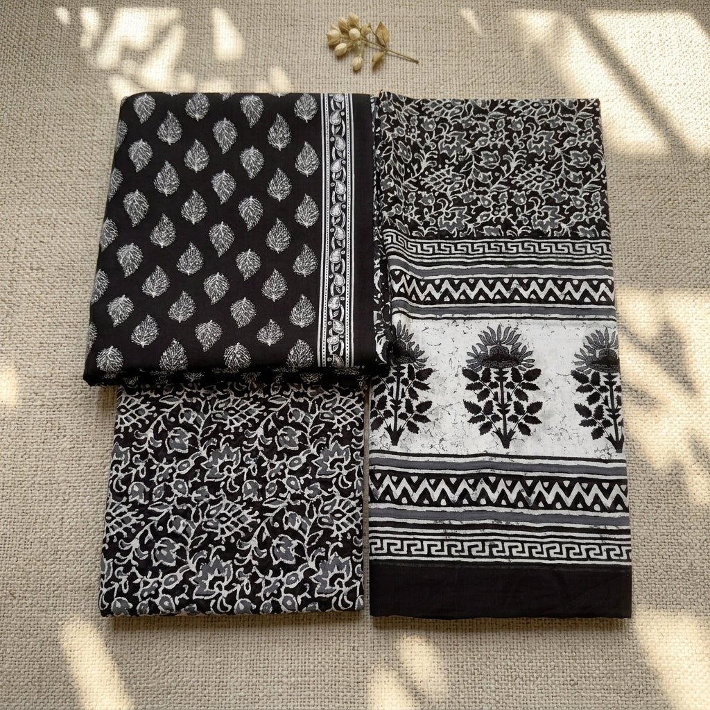 Black and White Premium Cotton Dupatta Set