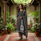 Black and White Premium Cotton Dupatta Set