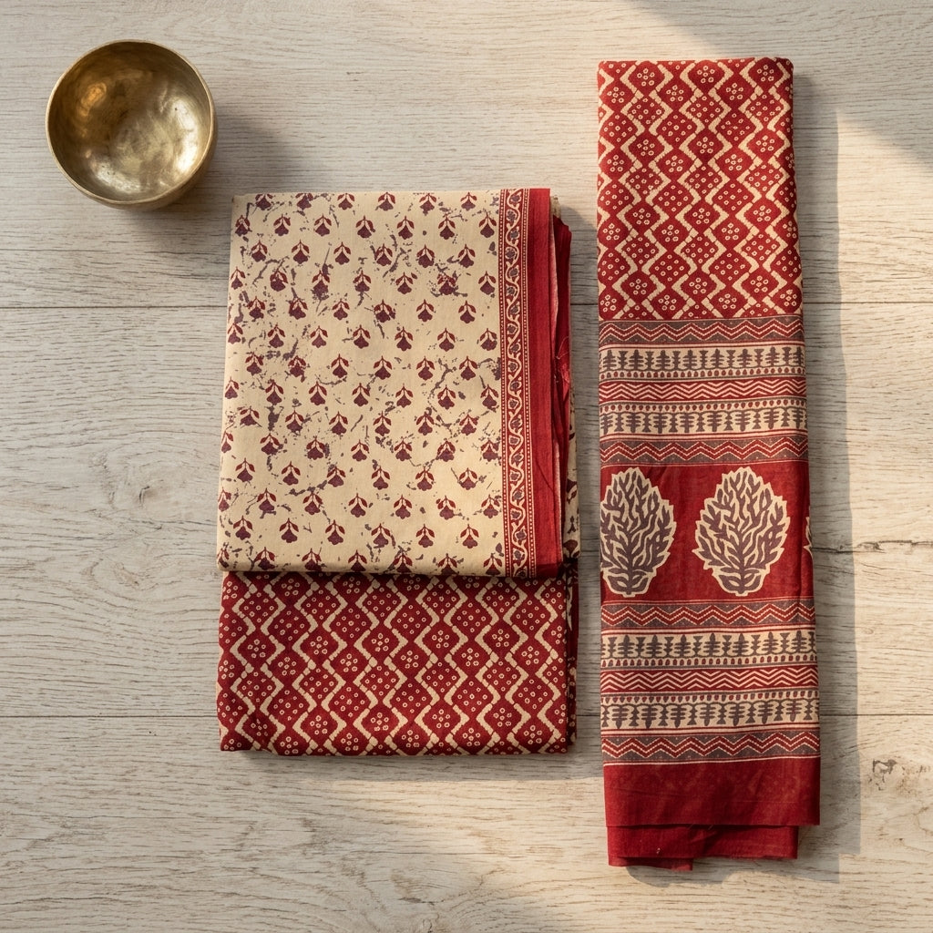 Sandal And Maroon Premium Cotton Dupatta Set