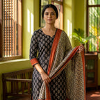 Black and Red Cotton Premium Dupatta Set