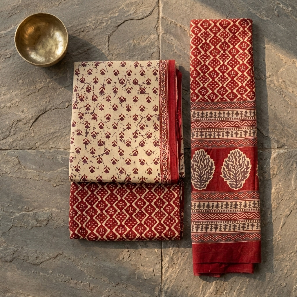 Sandal And Maroon Premium Cotton Dupatta Set