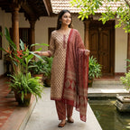 Sandal And Maroon Premium Cotton Dupatta Set