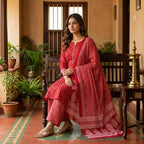 Red Premium Cotton Dupatta Set