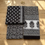 Black and White Premium Cotton Dupatta Set
